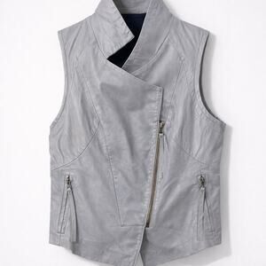 Improvd Womens Medium Gray 100% Leather Moto Asymmetrical Zip Sleeveless Biker